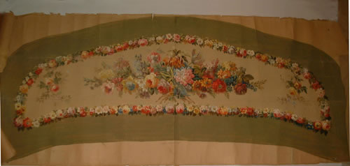 Inscribed in pencil 'Dossier Canape No. 865' and verso 'Dossier Canape Roses et Lilas' Size: 43 x 110"